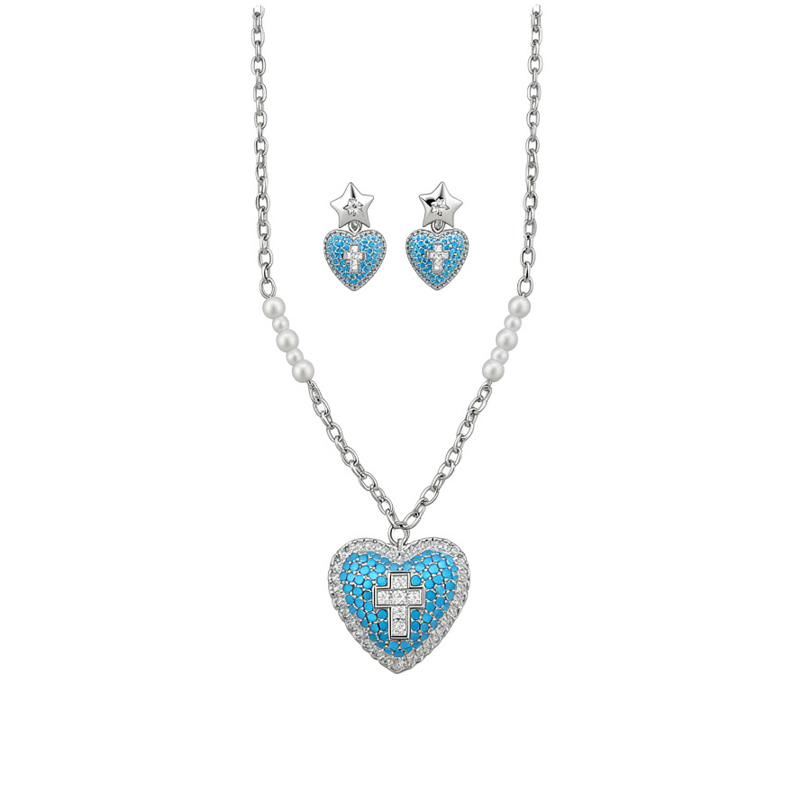 Sweet cool style zircon heart pearl earrings and necklace, personalized trendy jewelry set with a unique design, niche accessories - view 9