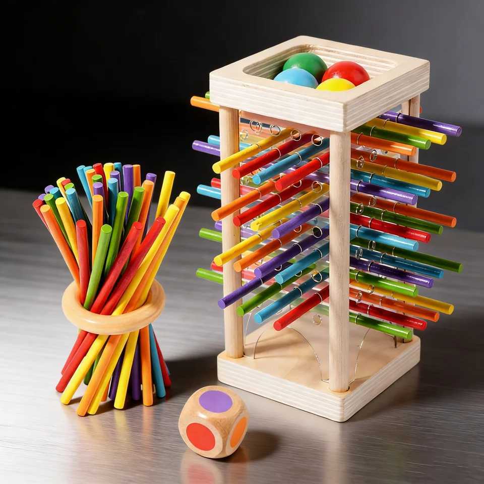 Wooden Stick Pulling Toy Colorful Stick Game with Dice Balls Toddlers Crack-Resistant Wood Smooth Polished Safe Play Skill Build Y260319