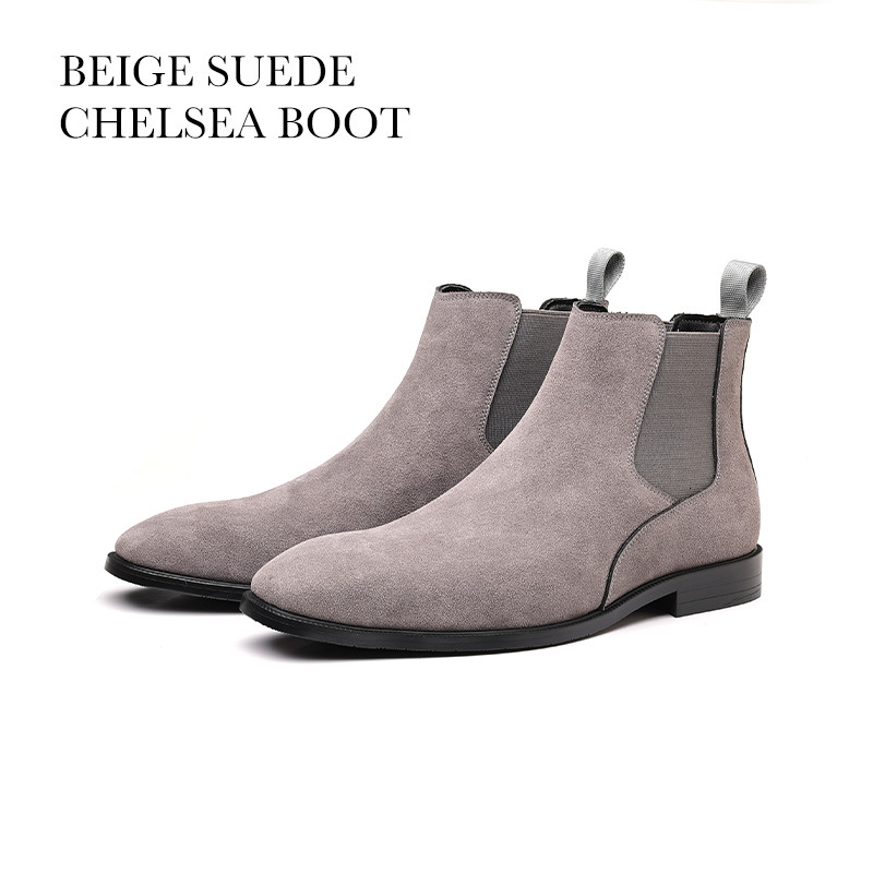 Designer Men's Shoes Autumn Winter Solid Color Chelsea Men S Boots British Fashion Large Size Suede Slip On Short Leather Shoes