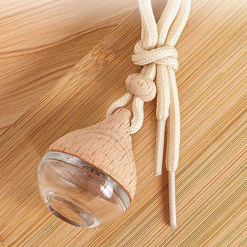 6ML Empty Car Air Freshener Pendant Perfume Glass Bottle With Wooden Caps Refillable Car Essential Oil Diffuser Bottle H260319