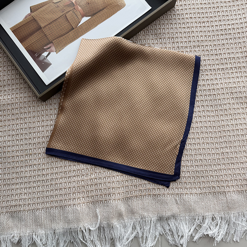 Brown Cashew Flower Silk Scarf for Women, Lightweight 100% Mulberry Silk, 53Cm Small Square Neck Scarf for Summer