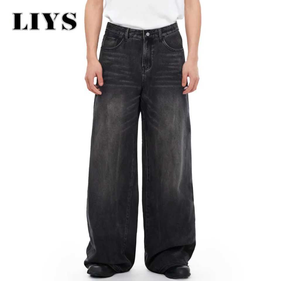 Four Season Mens Jeans Korean Version Student Casual Pant American Retro Gray Black Loose Wide Leg Jean Baggy Mens Denim Pants D260320