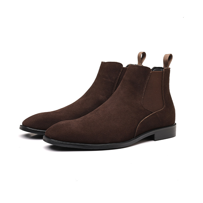 Designer Men's Shoes Autumn Winter Solid Color Chelsea Men S Boots British Fashion Large Size Suede Slip On Short Leather Shoes