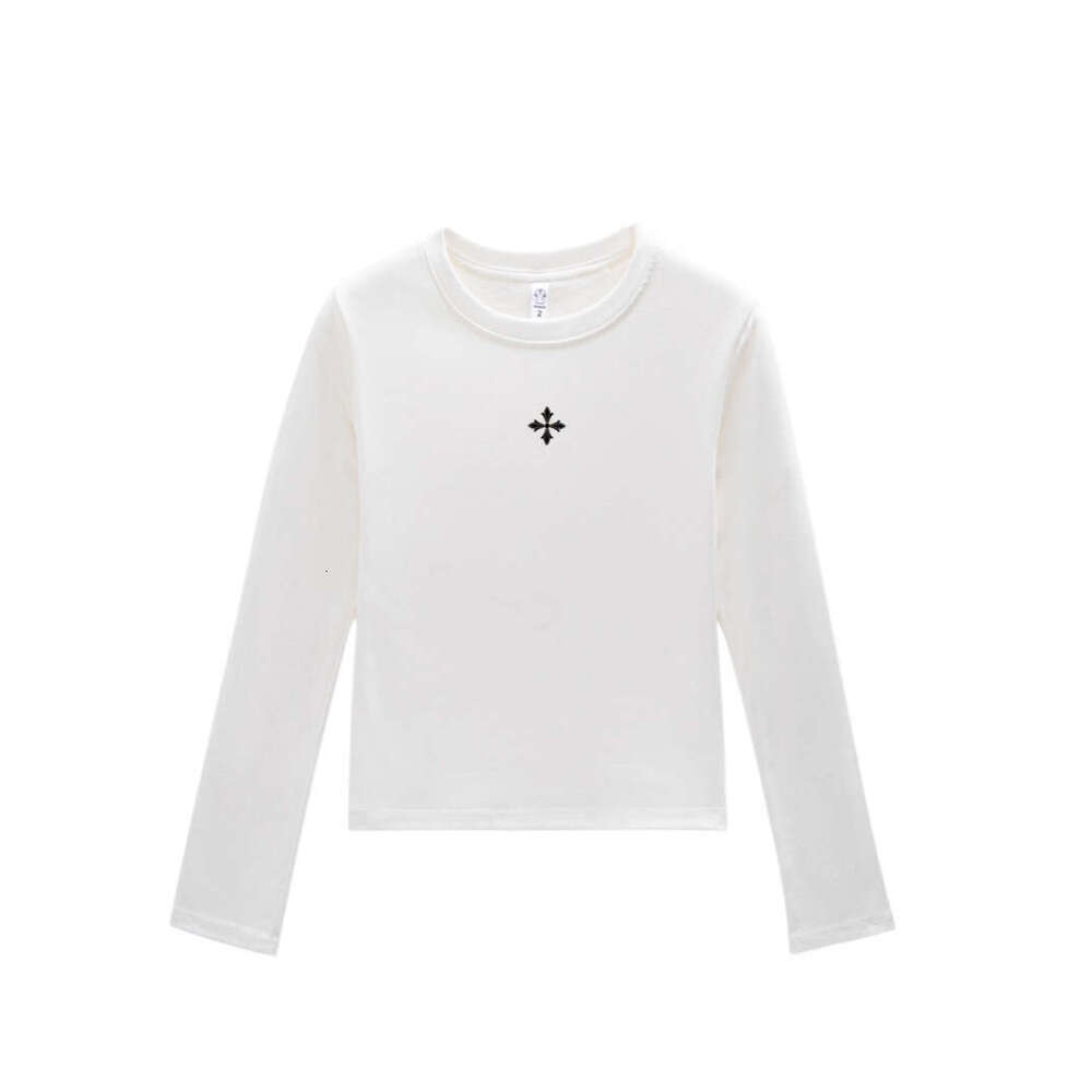 Spring And Autumn New Niche Cross Flower Pattern Design Simple Versatile Slim Fit Slimming Hot Girl Long Sleeve Top Base Shirt Luanyun