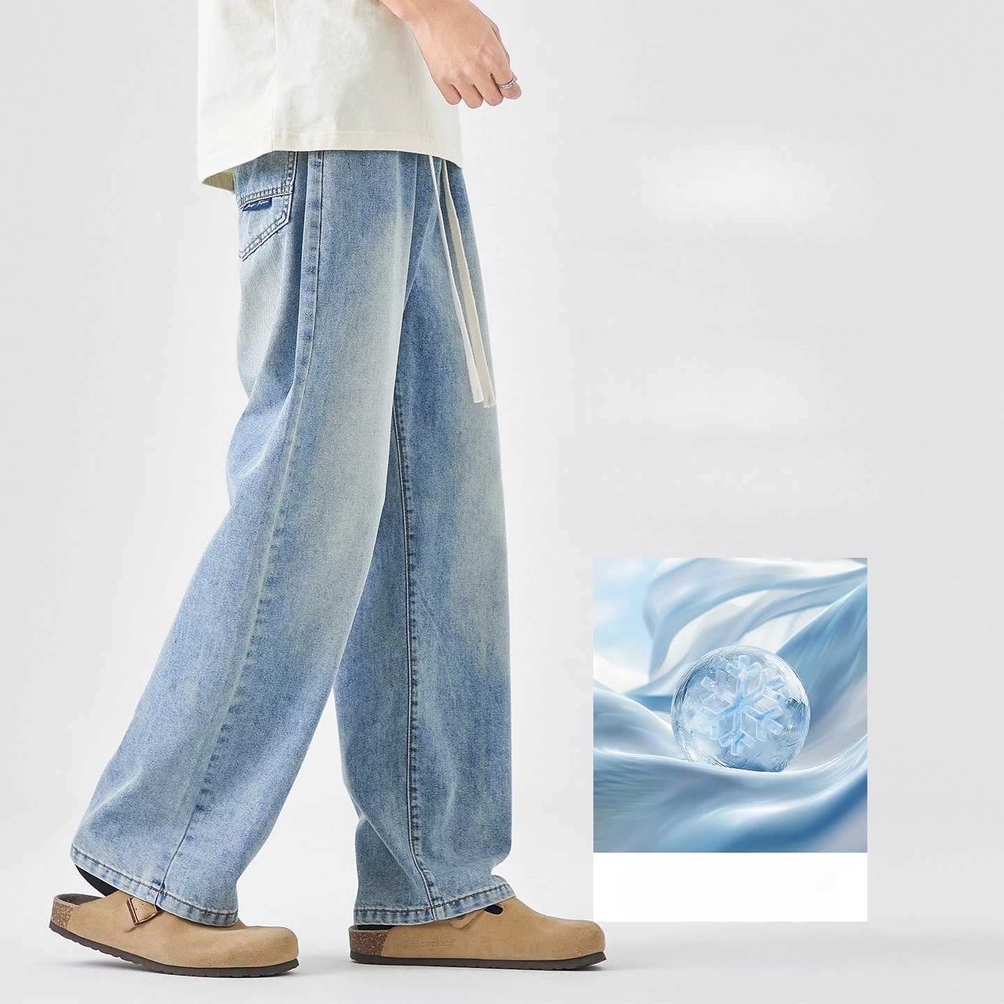 Mens Loose Wide Leg Jeans 2026 Spring Summer Cotton Denim Pants Casual Straight Baggy High Street Trousers Streetwear Male D260320