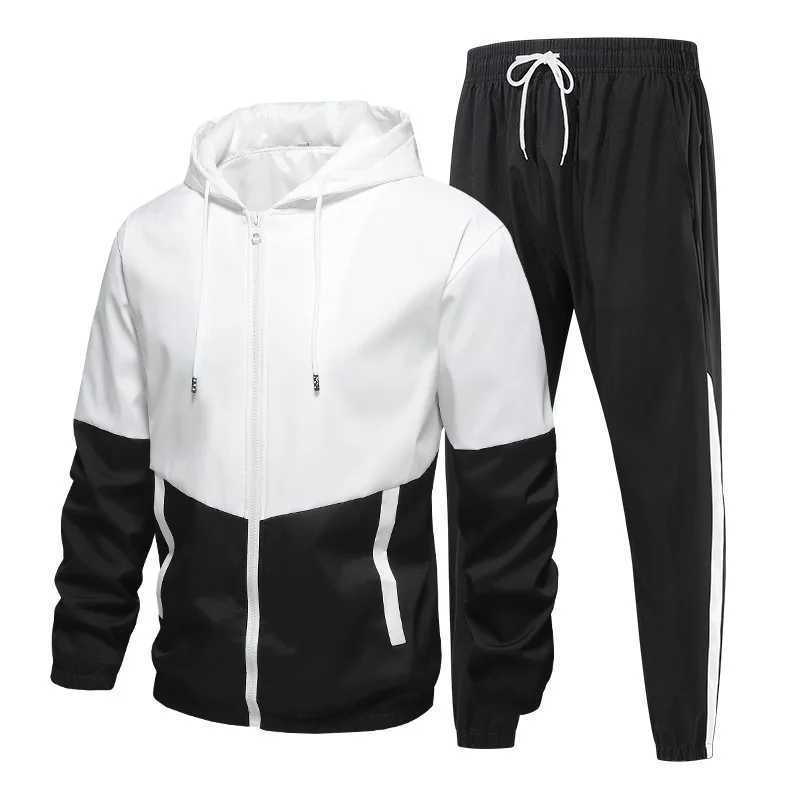 2026 New Mens Tracksuit Clothing Set Zipper Hoodie Sweatpants 2 Piece Hooded Long Sleeve Sportswear Sweatshirt Suits M260320