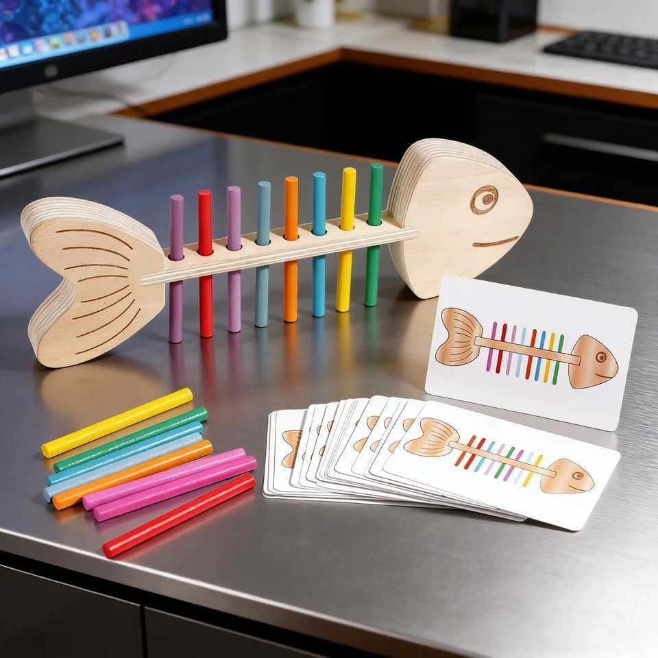 Wooden Fishbone Color Matching Toy Motor Skills Game 30 Card Educational Balance Kids Preschool Learning Activity Home Classroom Y260319