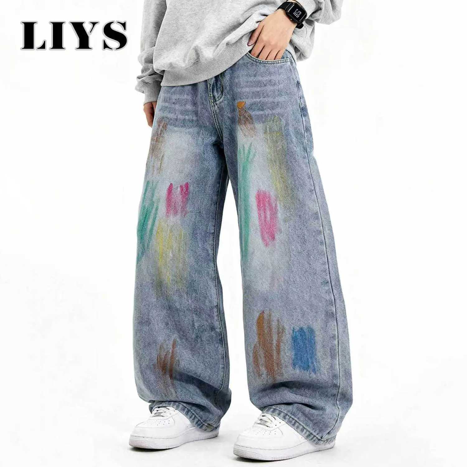 American Mens Retro Painted Graffiti Baggy Straight Leg Jeans Four Seasons Loose Comfortable Casual Denim Pants Jeans Unisex D260320