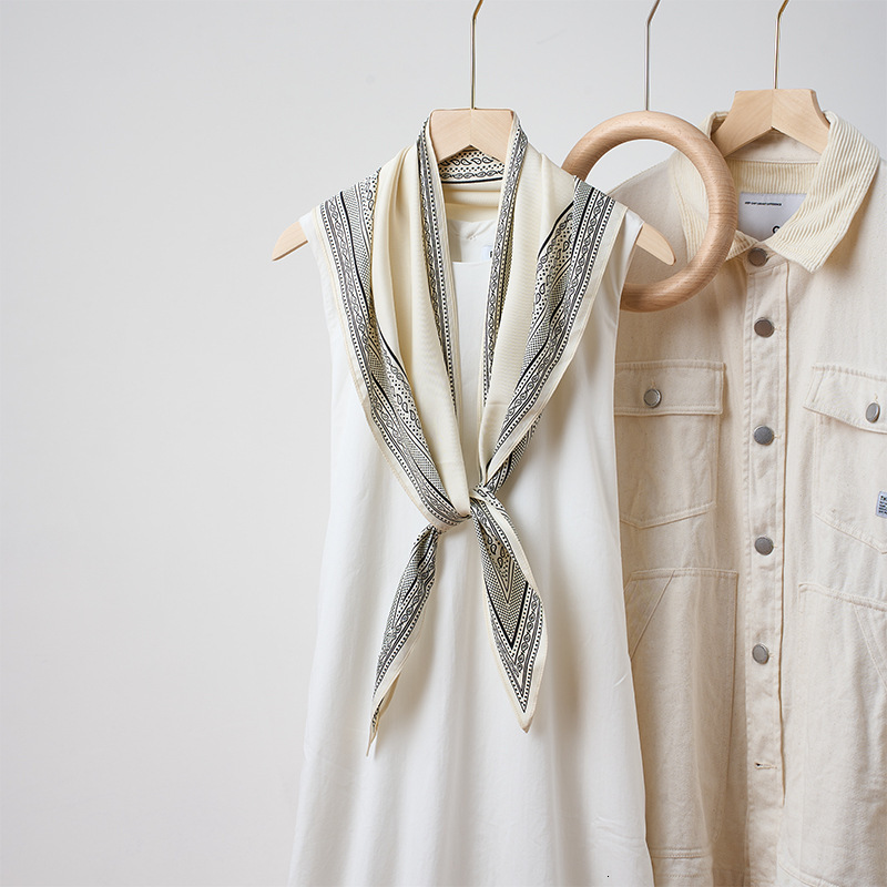 New Simple White Multifunctional Shawl Solid Color Minimalist Diamond Imitation Silk Twill Cool Triangle Scarf