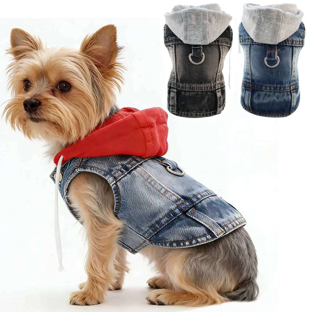 Famous brand Cool Jean Jacket Vest with D Ring Hoodies Small Medium Dogs Spring Dog Clothes Puppy Denim Harness Coat for Walking pupakaIK