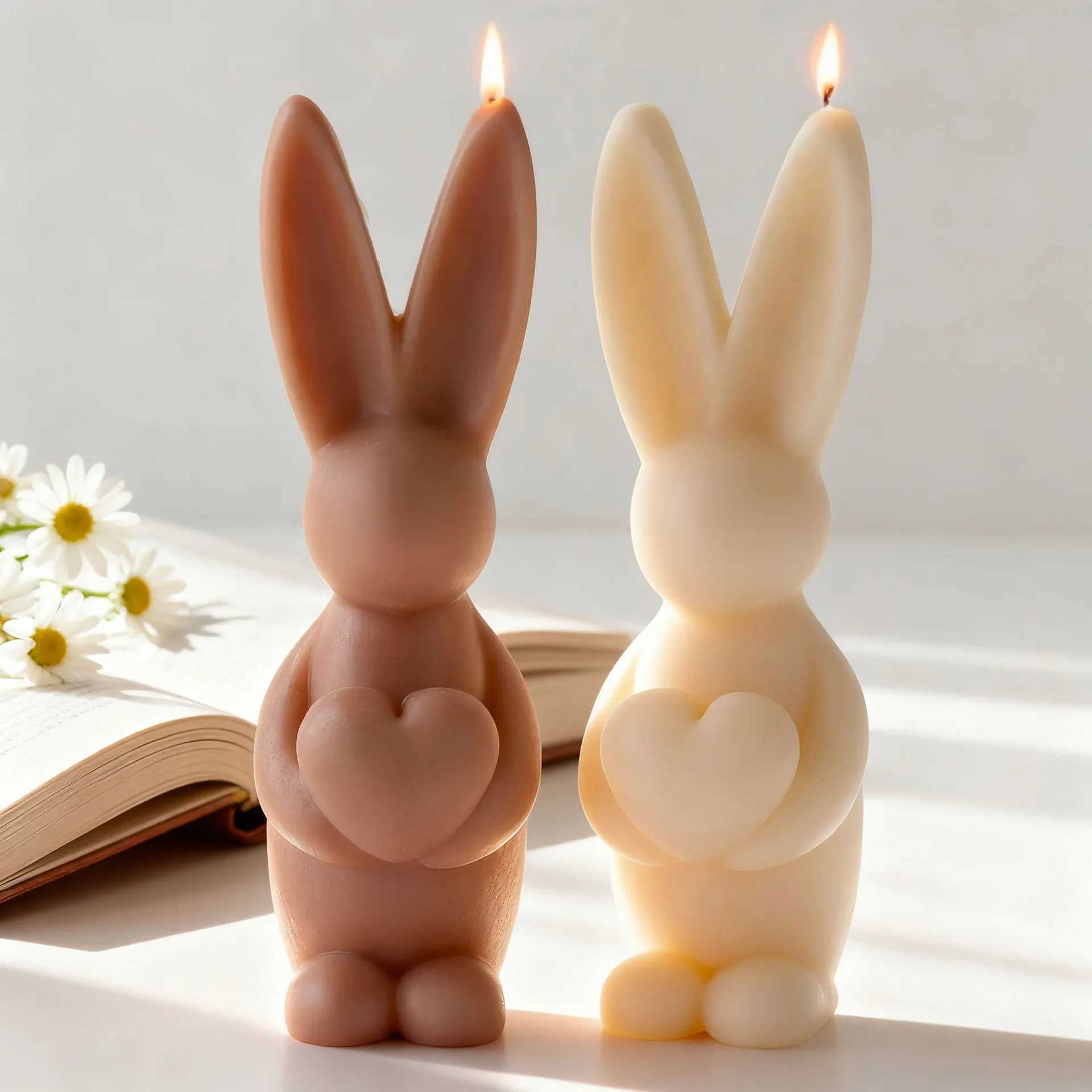 Easter Bunny Candle Silicone 3D Rabbit Bunny Egg Heart Aromatherapy Soap Gypsum Plaster Ornament Gift Mould Home Decor H260319
