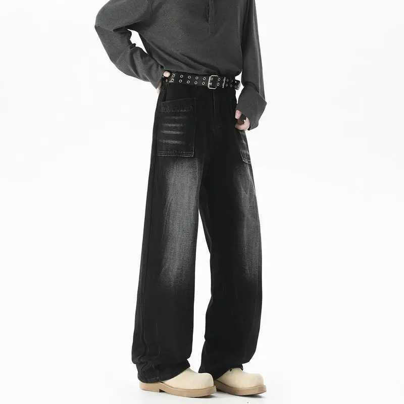 Mens Baggy Soft Casual Pants Gray Autumn Fashion Versatile Comfortable Stretch Straight Leg Jeans Male High Street Retro Jeans D260320