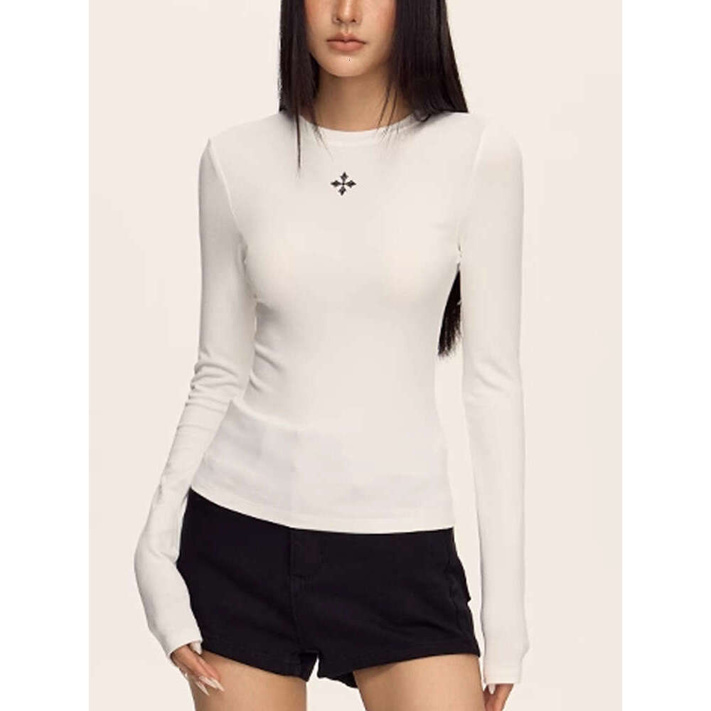 Spring And Autumn New Niche Cross Flower Pattern Design Simple Versatile Slim Fit Slimming Hot Girl Long Sleeve Top Base Shirt Luanyun