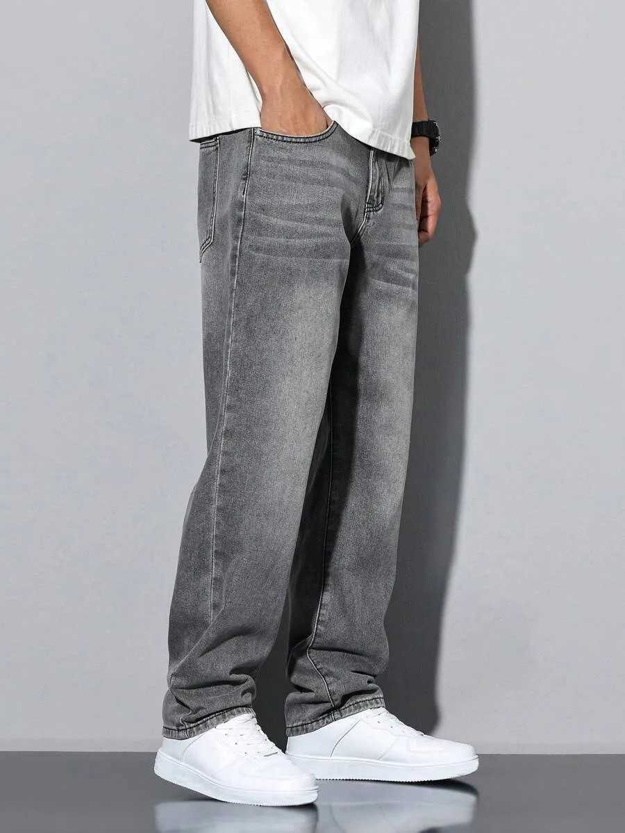 Mens straight skinny grey jeans straight and simple design suitable for daily wear in all seasons D260320
