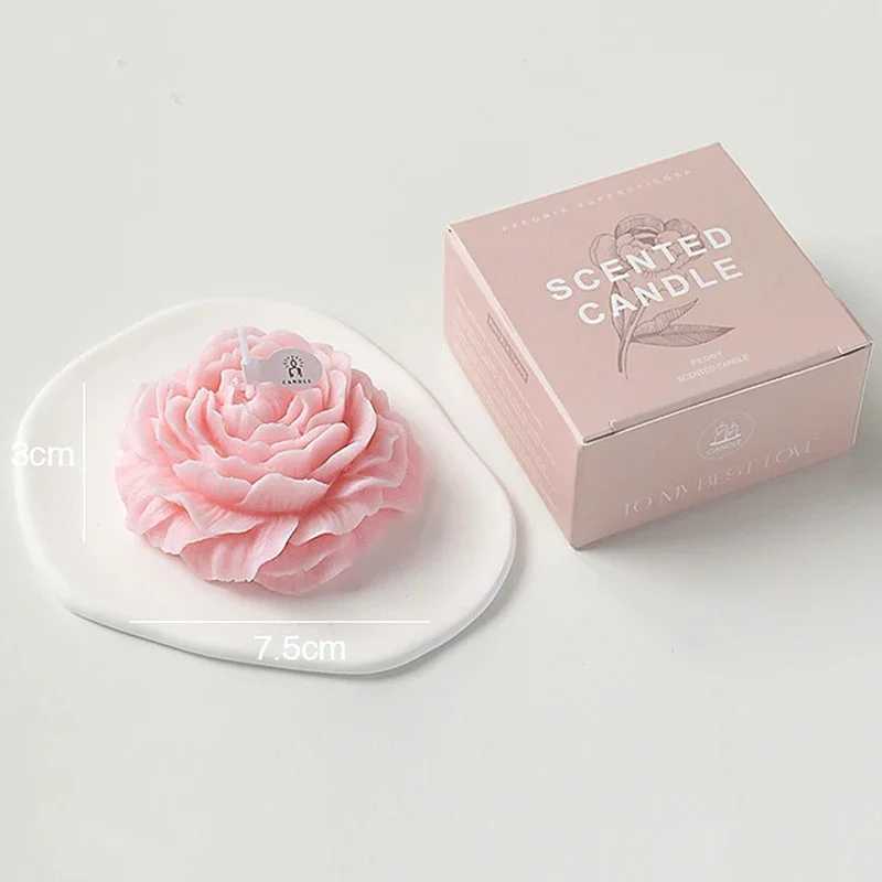 3D Peony Aromatherapy Candle - Creative Flower Shape Wedding Decor Gifts Box Valentines Day Scented Souvenir Ornament H260319