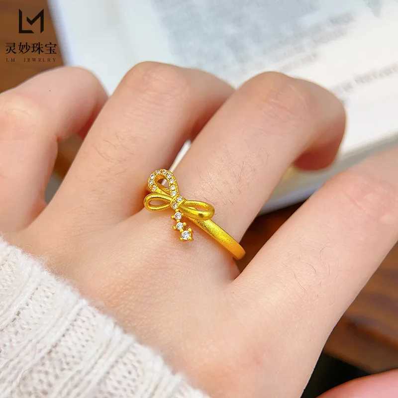 9999 24K real gold luxury jewelry bow ring hollow simple plain circle open finger ring gift for girlfriend H260320 - view 4