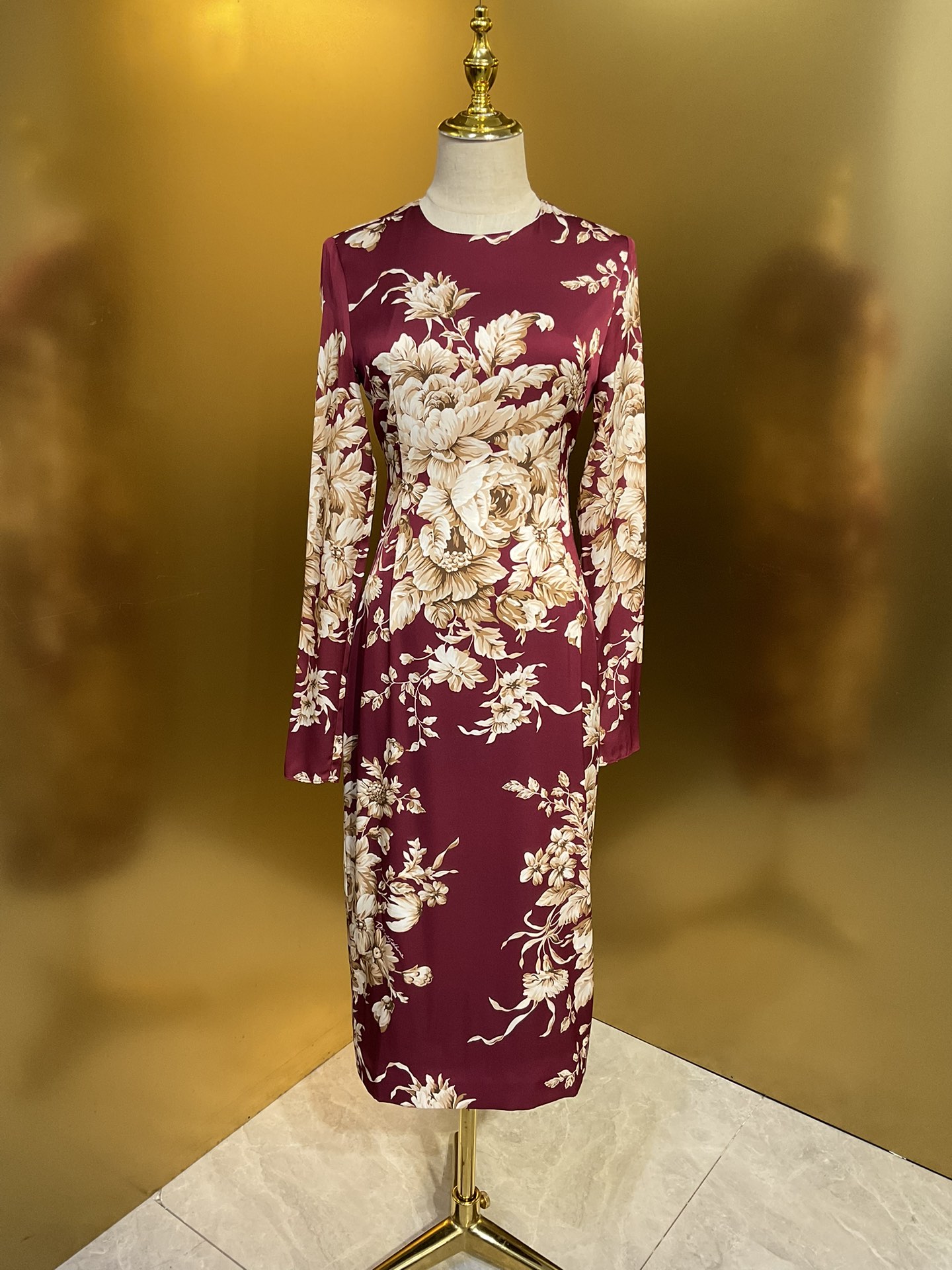 dress dress for woman designer dress dresses silk floral printed tight fitting crew neck long sleeves midi dress dresses for woman designer summer dress 213