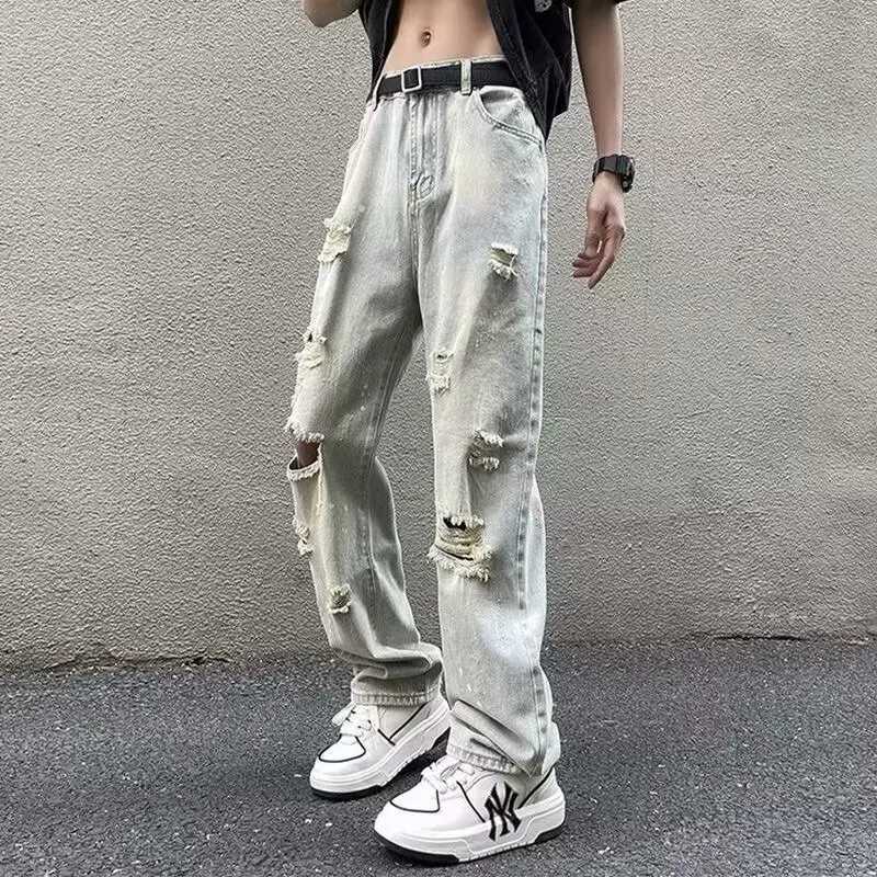 Ripped Slim Fit Men Summer Thin Jeans Fashion Male Straight Leg American Style Streetwear Denim Pants Fashion Versatile Trousers D260320
