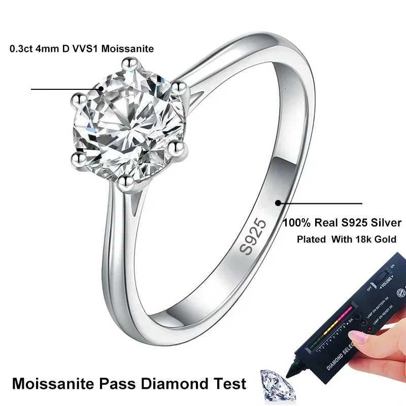 NeeTim 03ct 4mm Moissanite Diamond Ring for Women S925 Sterling Silver with Gold Plated Eternity Band Wedding Party Jewelry H260320 - view 6