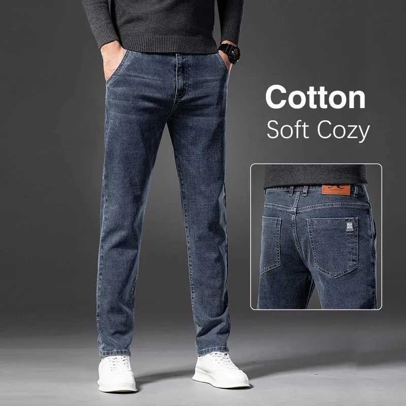 Autumn Jeans for Mens Classic Blue Slim Straight Cotton Brand Regular Male Pants Casual Denim Trousers Male Clothing D260320