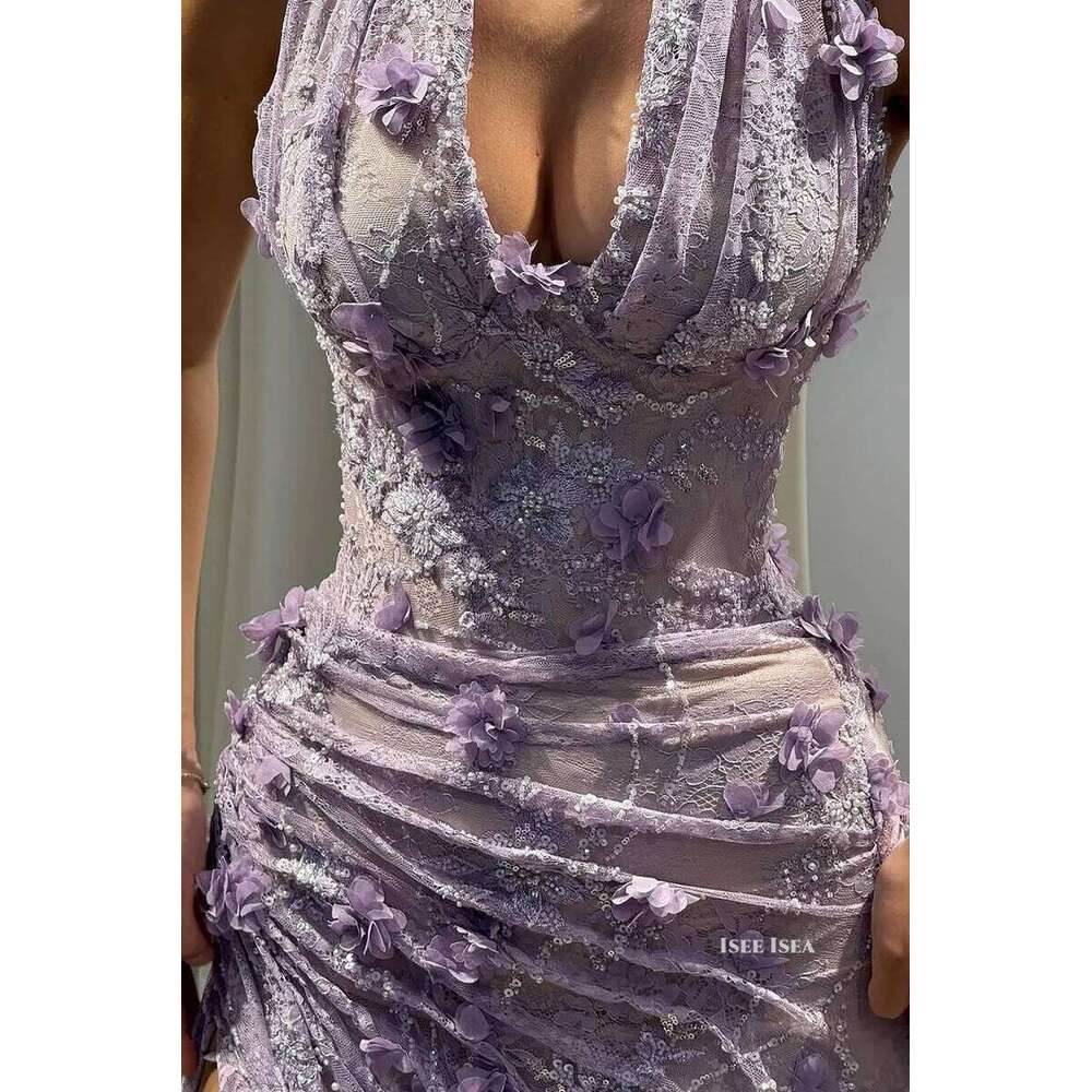 Green Evening Halter Neck Appliques 3D Flower Pleat Beading Prom Gown Split Mermaid Birthday Dresses 2026 Customized