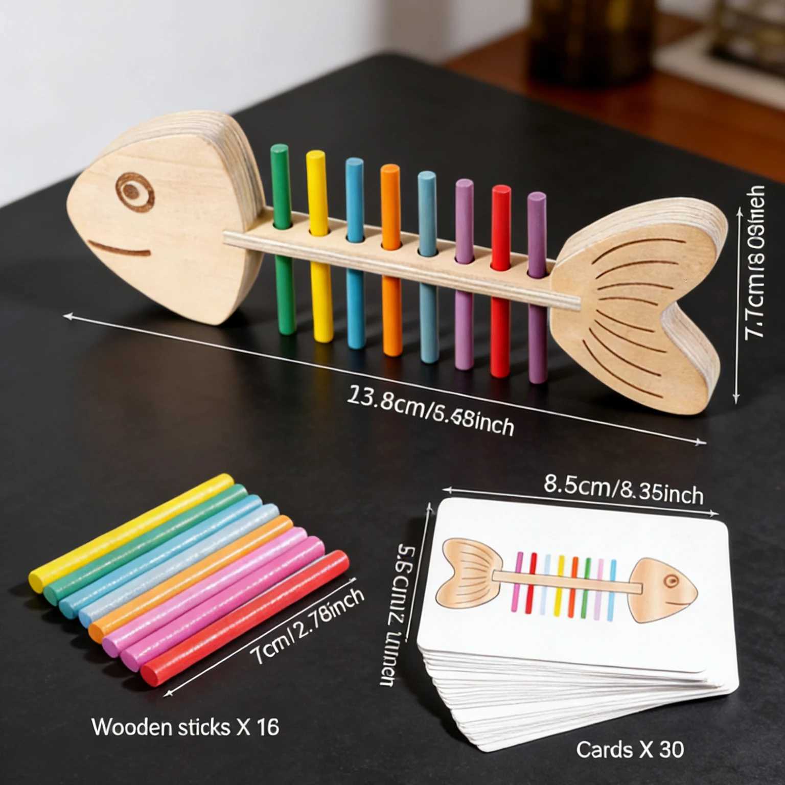 Wooden Fishbone Color Matching Toy Motor Skills Game 30 Card Educational Balance Kids Preschool Learning Activity Home Classroom Y260319