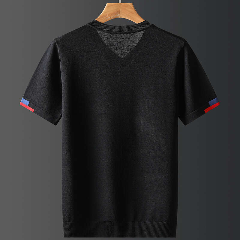 FeiFan Uniform Summer short-sleeve men's knitted shirt, casual cool V-neck embroidered loose thin ice silk half-sleeve trendy fashion sweater T-s