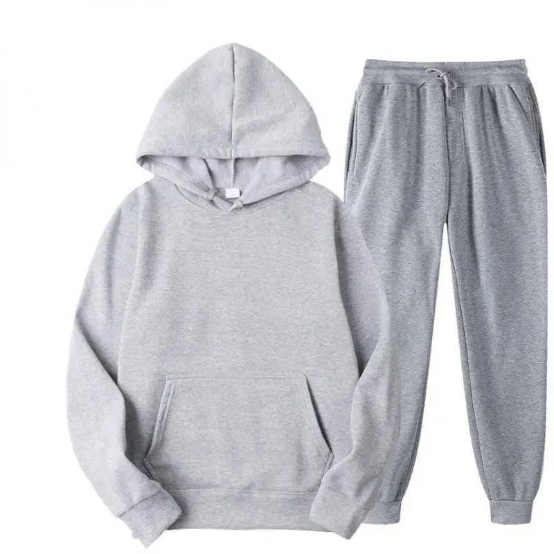 New Men Set Spring Autumn Fashion Mens Tracksuit Cotton Comfortable Two Piece Casual Sportswear Set Male Hoodies Pants Solid M260320