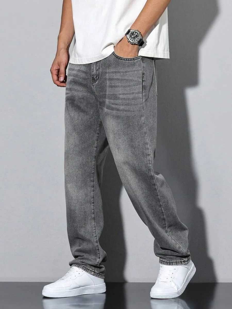 Mens straight skinny grey jeans straight and simple design suitable for daily wear in all seasons D260320