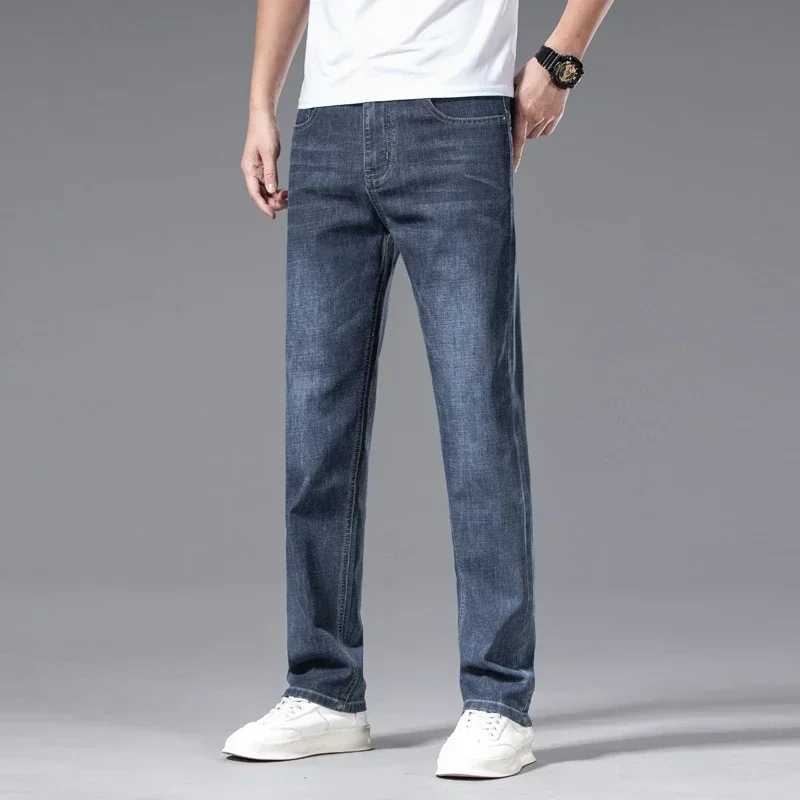 2024 Mens New Autumn Straight Casual Jeans Light Blue Classic Breathable Comfortable No Ironing Stretch Denim Trousers Male D260320