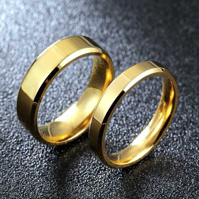 Smooth Stainless Steel Couple Rings Gold Simple 4MM 6MM Women Men Lovers Wedding Jewelry Engagement Halloween Christmas Gifts H260320 - view 5