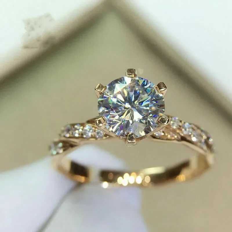 Luxury Shiny Gold Color Stainless Steel Moissanite Twist Couple Rings for Women Men High Quality Wedding Zircon Finger Jewelry H260320 - view 7