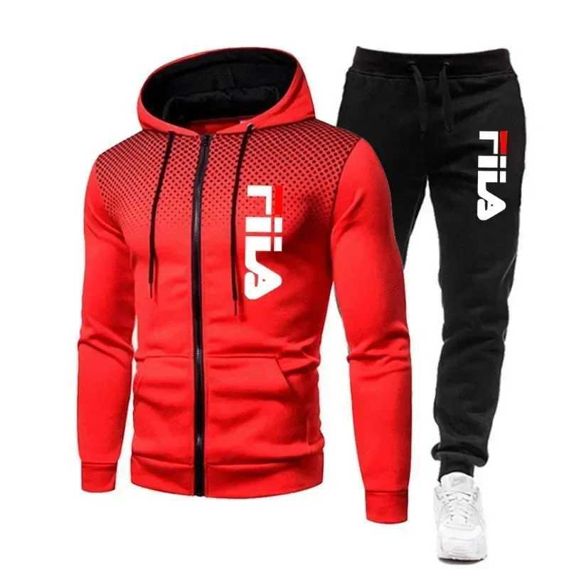 New mens casual jogging fitness sportswear set with zipper hooded jacket and pants set M260320