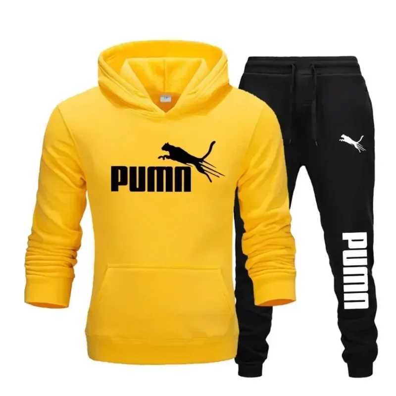 2025 New Autumn and Winter Mens Pullover Hoodie and Pants Two-Piece Set Fashionable Trendy Fitness Casual Sportswear M260320