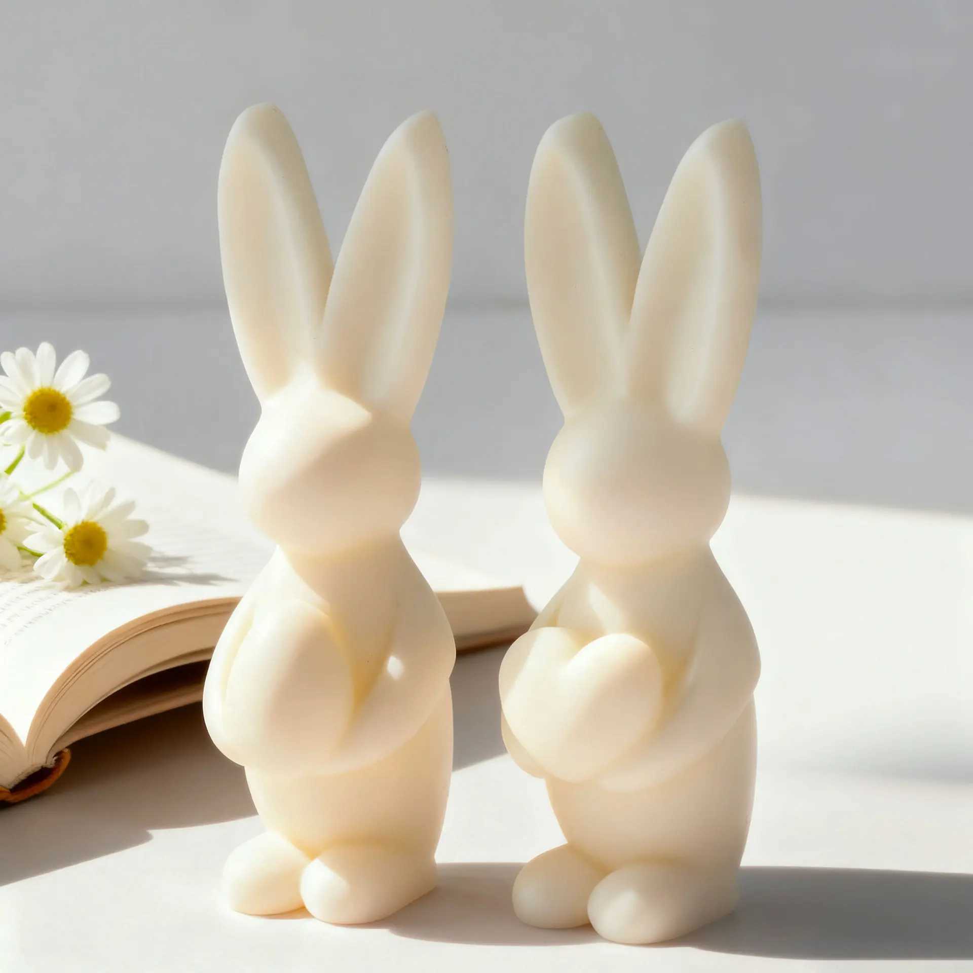 Easter Bunny Candle Silicone 3D Rabbit Bunny Egg Heart Aromatherapy Soap Gypsum Plaster Ornament Gift Mould Home Decor H260319