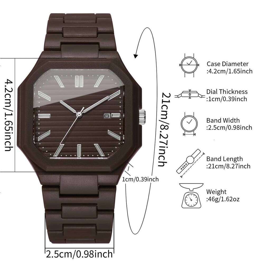 Fashion Square Dial Men Calendar Quartz Watches Casual Plastic Band Wristwatch for Man Clock Reloj Hombre Without Box