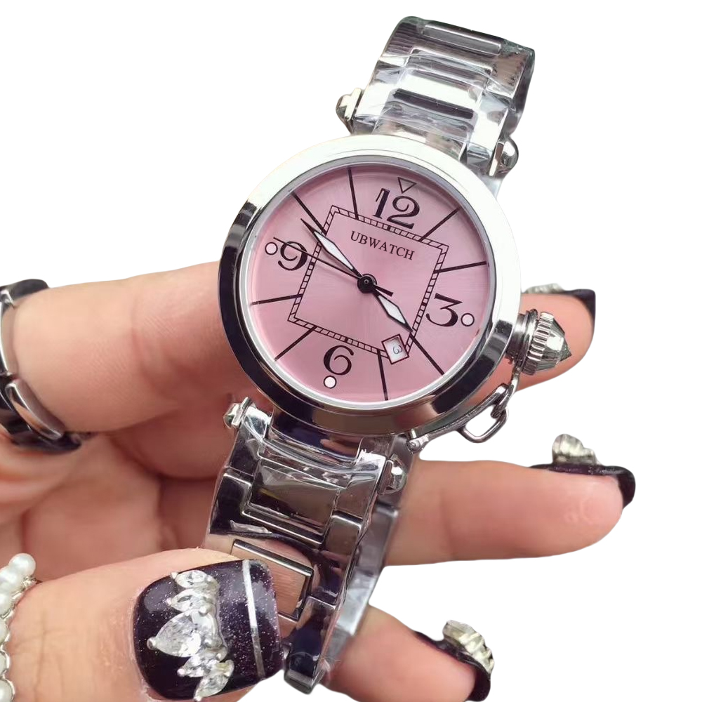 New Quartz Battery Power Stainless Steel Watches Stainless Steel Wristwatches Leather strap Womens ladies Watch cc1 pink