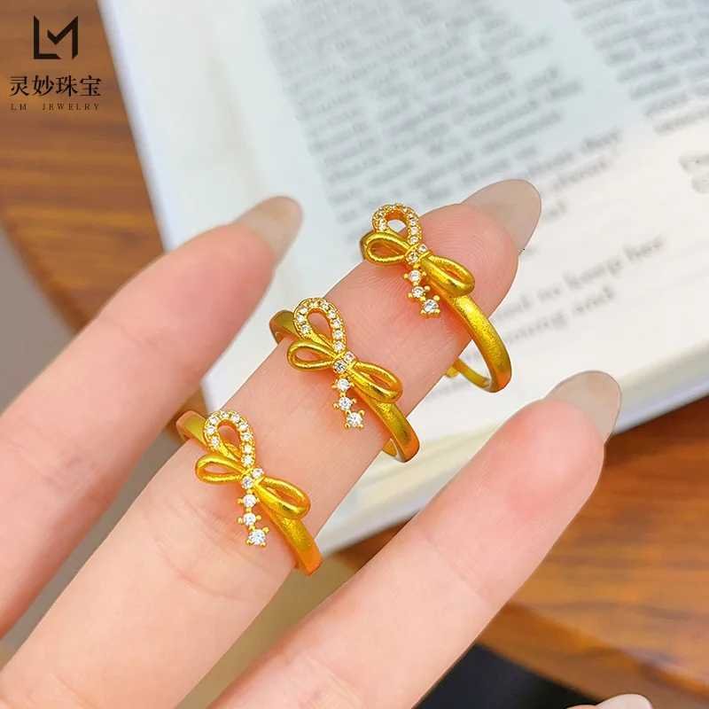 9999 24K real gold luxury jewelry bow ring hollow simple plain circle open finger ring gift for girlfriend H260320 - view 5