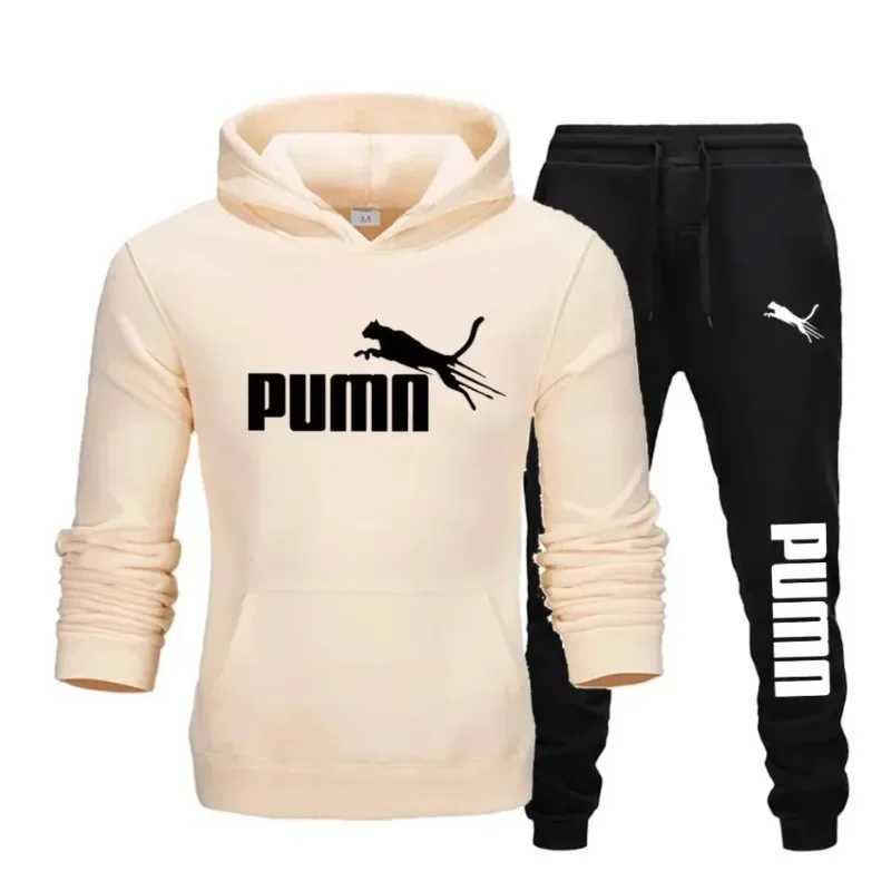 2025 New Autumn and Winter Mens Pullover Hoodie and Pants Two-Piece Set Fashionable Trendy Fitness Casual Sportswear M260320