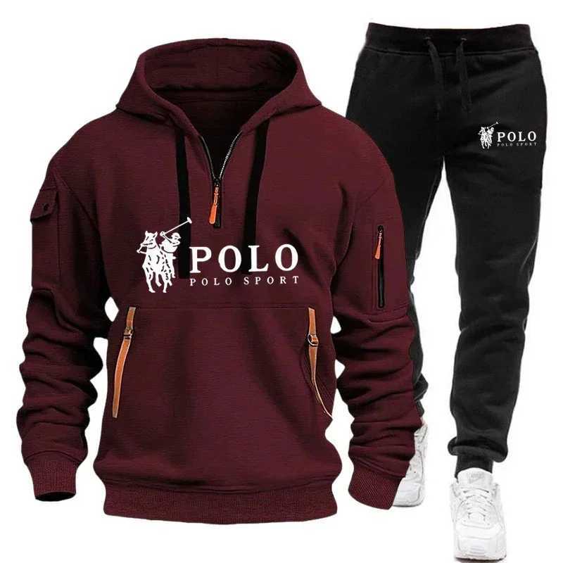 Autumn and Winter 2025 new Mens casual set a fashionable outdoor hiking windproof and warm mens hoodie and pants 2-piece set M260320