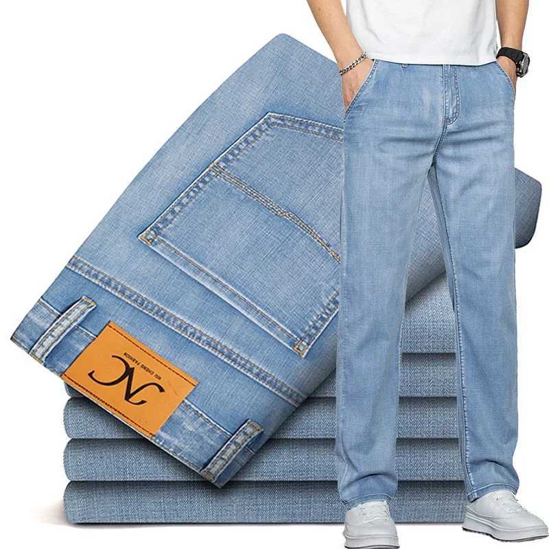 2026 New in Lyocell Fabric Summer Ultra-thin Mens Jeans Soft Drape Loose Straight Casual Denim Pants Street Wide Leg Trousers D260320