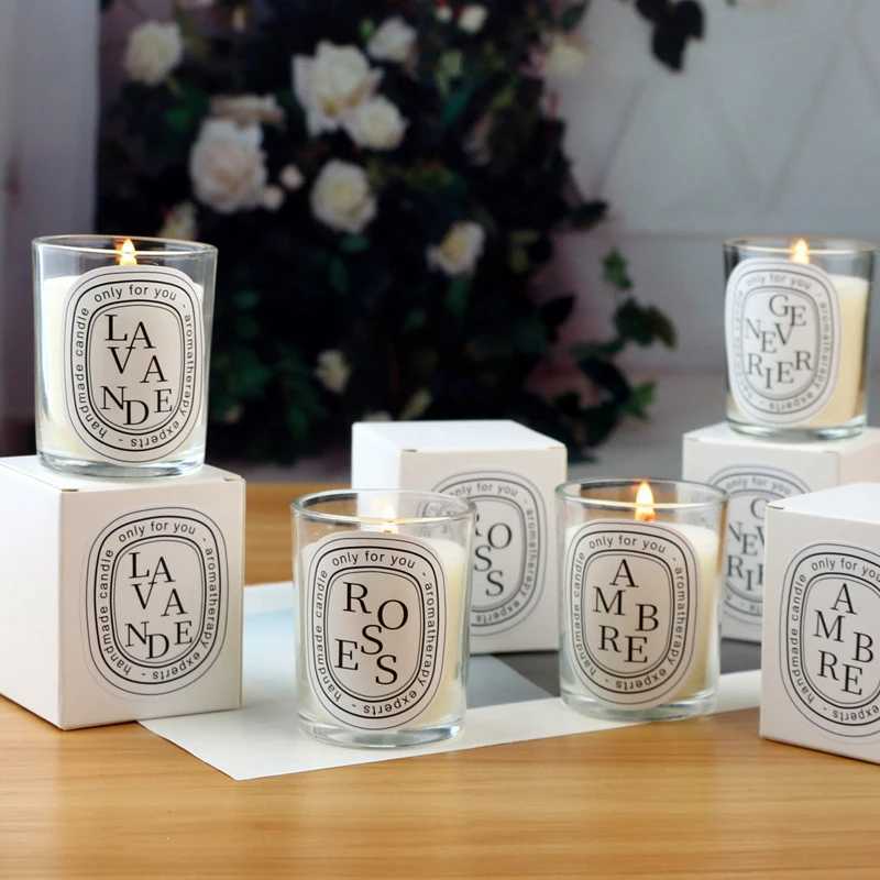 50g Smokeless Scented Aromatic Candles Creative Glass Cup Natural Soy Wax Scented Candles Wedding Home Decorative Candle Gifts H260319