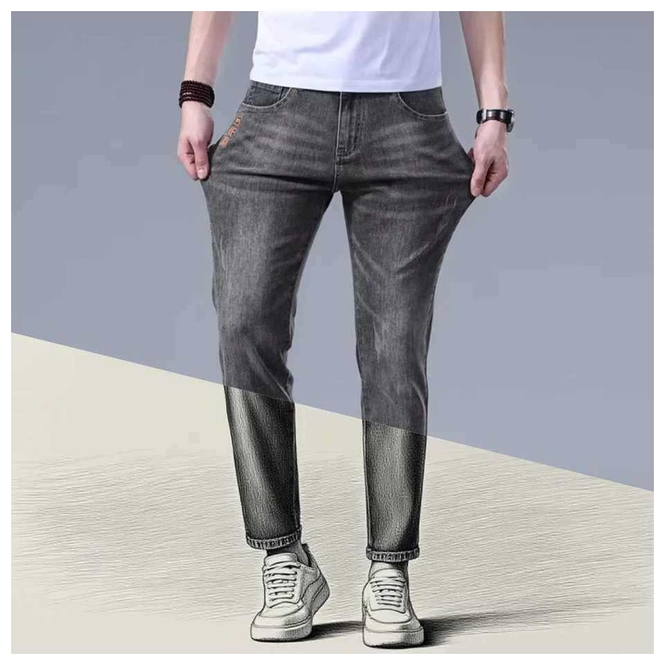 2025 New Four Seasons Jeans Small Size 27 Ankle Short Mens Tight Cowboy Pants Black Grey Mens Stretch Jeans D260320