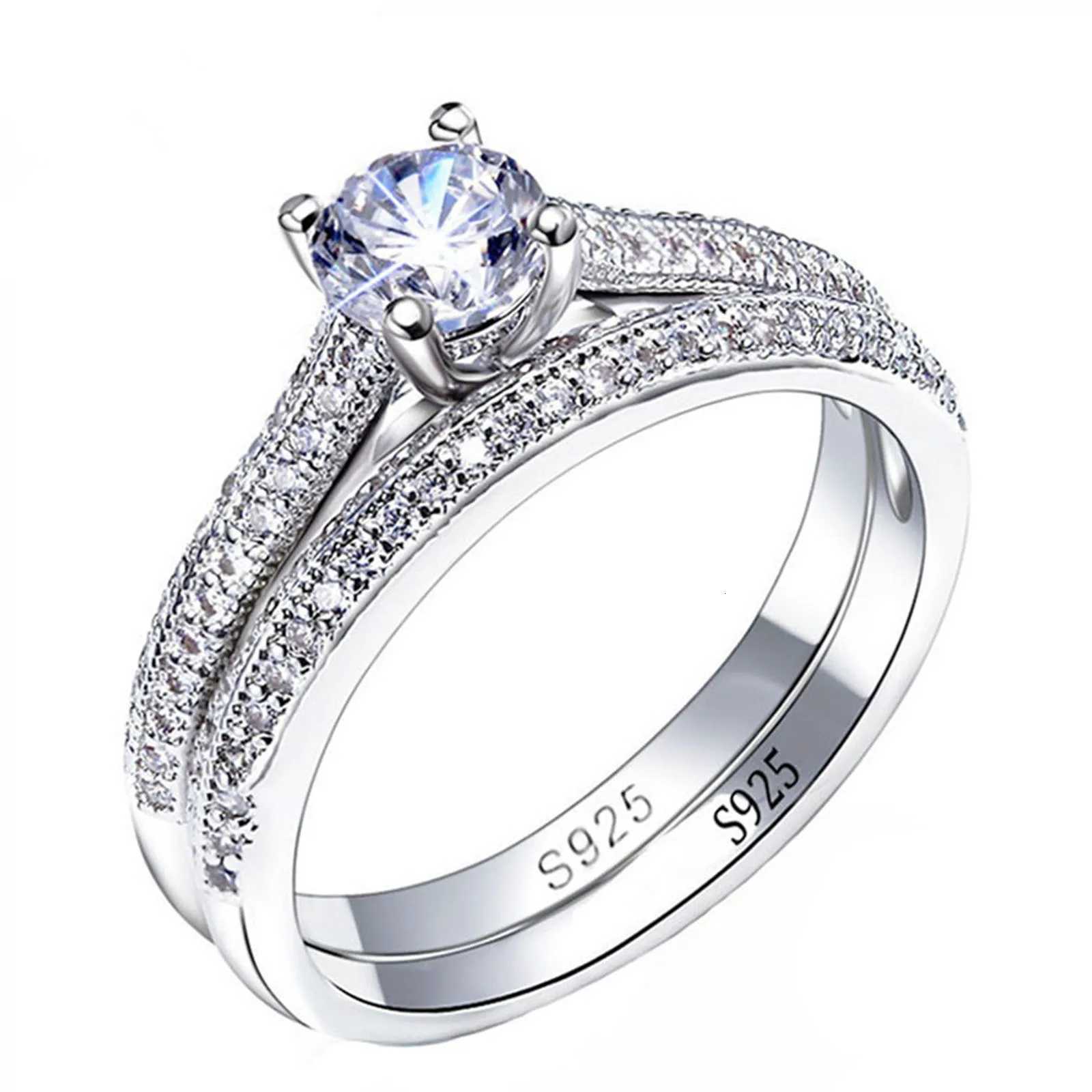 1 pair Vintage Halo 925 Sterling Silver Wedding Ring Set For Women Lady Anniversary Gift Jewelry Bulk Sell H260320 - view 4