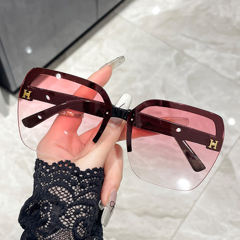 Luxury Brand Designer Jewelry New H Half Frame High-End Sunscreen Slimming HD Sunglasses Fashionable Style UV Protection Sunshade Glasses