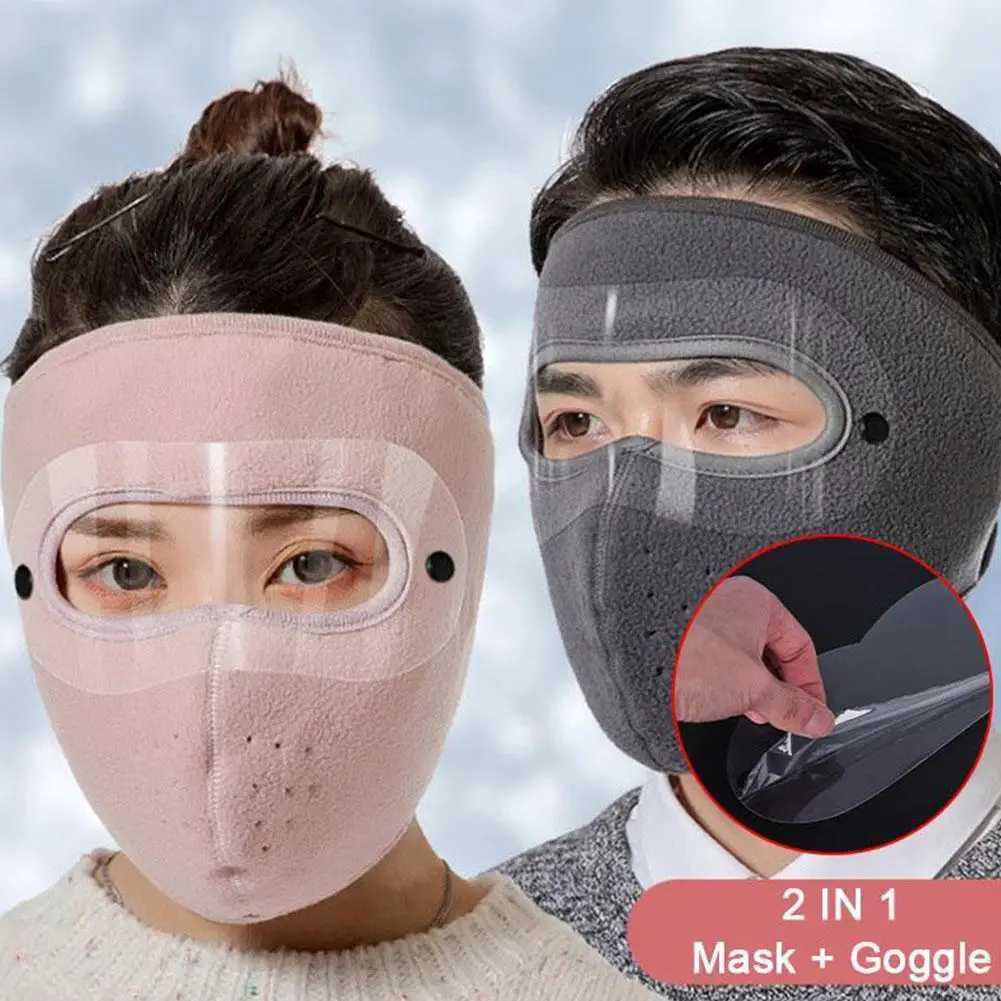 Unisex Winter Windproof Mask Thickened Warm Fleece Breathable Motorcycle Cycling Face Mask With HD Anti-fog Goggles Warm Scarf M260320