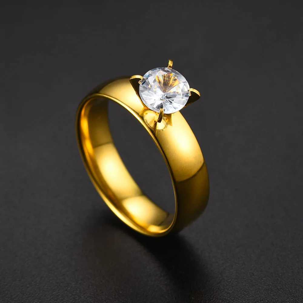 New Style Fashion Gold Plated Zircon Stainless Steel Couple Rings For Women Men Engagement Ring Valentine Day Gift Size 6-12 H260320 - view 4