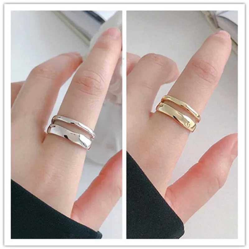 New Fresh Simple Irregular Double-layer Smooth Wave 925 Sterling Silver Jewelry Personality Geometric Opening Rings R253 H260320 - view 4