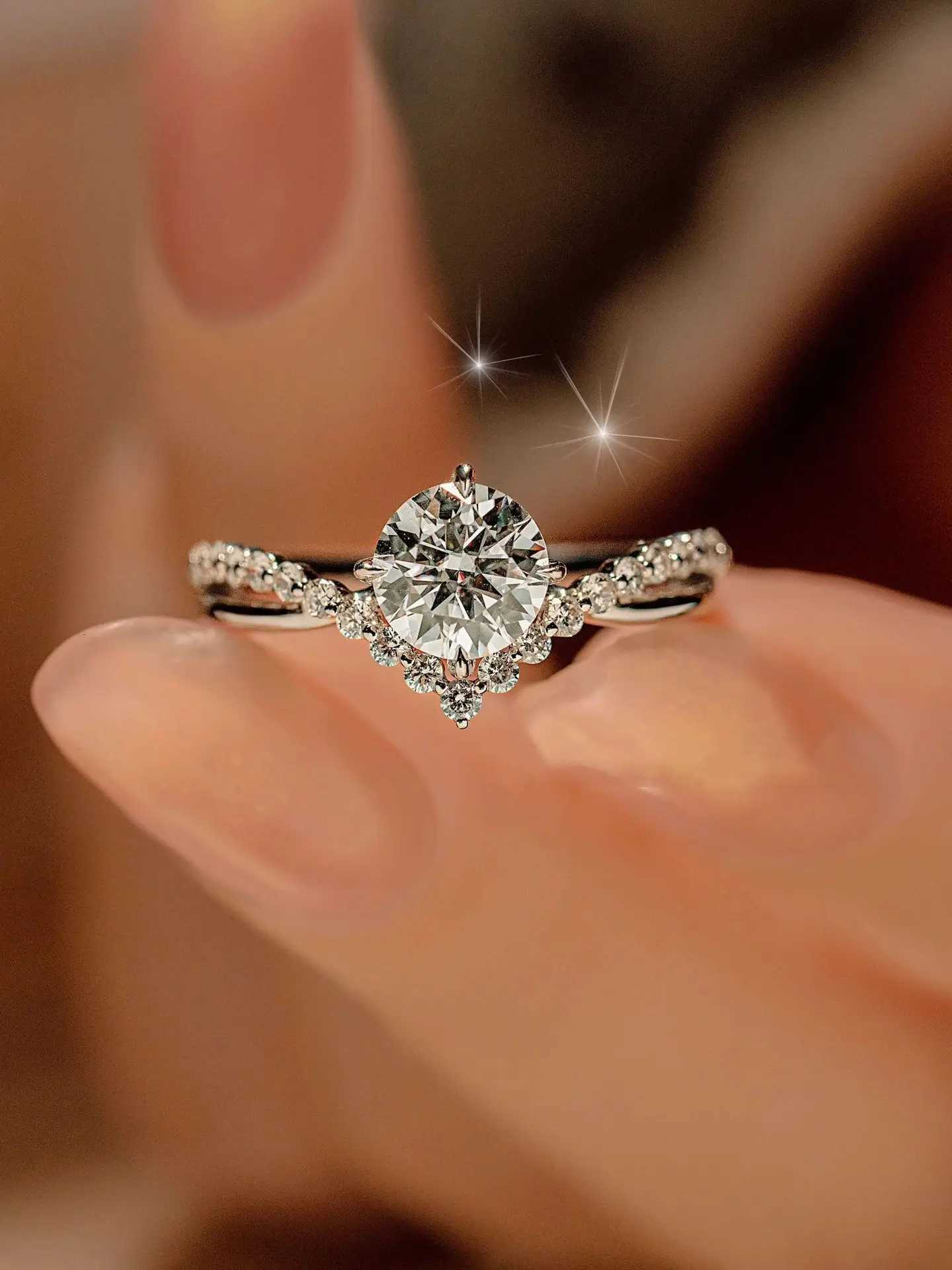 Womens 1 Moissanite Romantic Ring PT950 Platinum Prong Charm Crown for LOVE Sparkle Versatile Daily Wear Pick H260320 - view 7