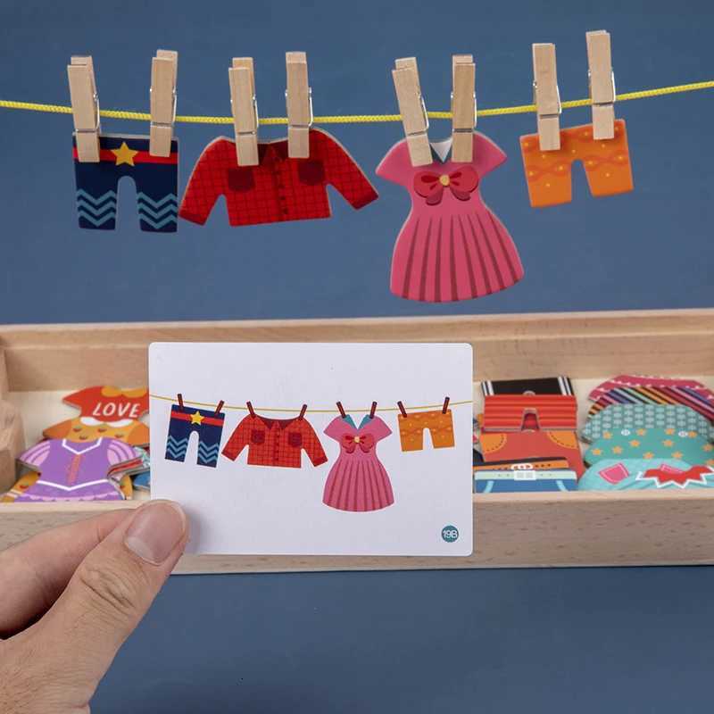 Drying Rack Clothes Dress-Up Jigsaw Puzzle Logical Thinking Matching Sorting Educational Game Kids Montessori Wooden Toys Girls Y260319